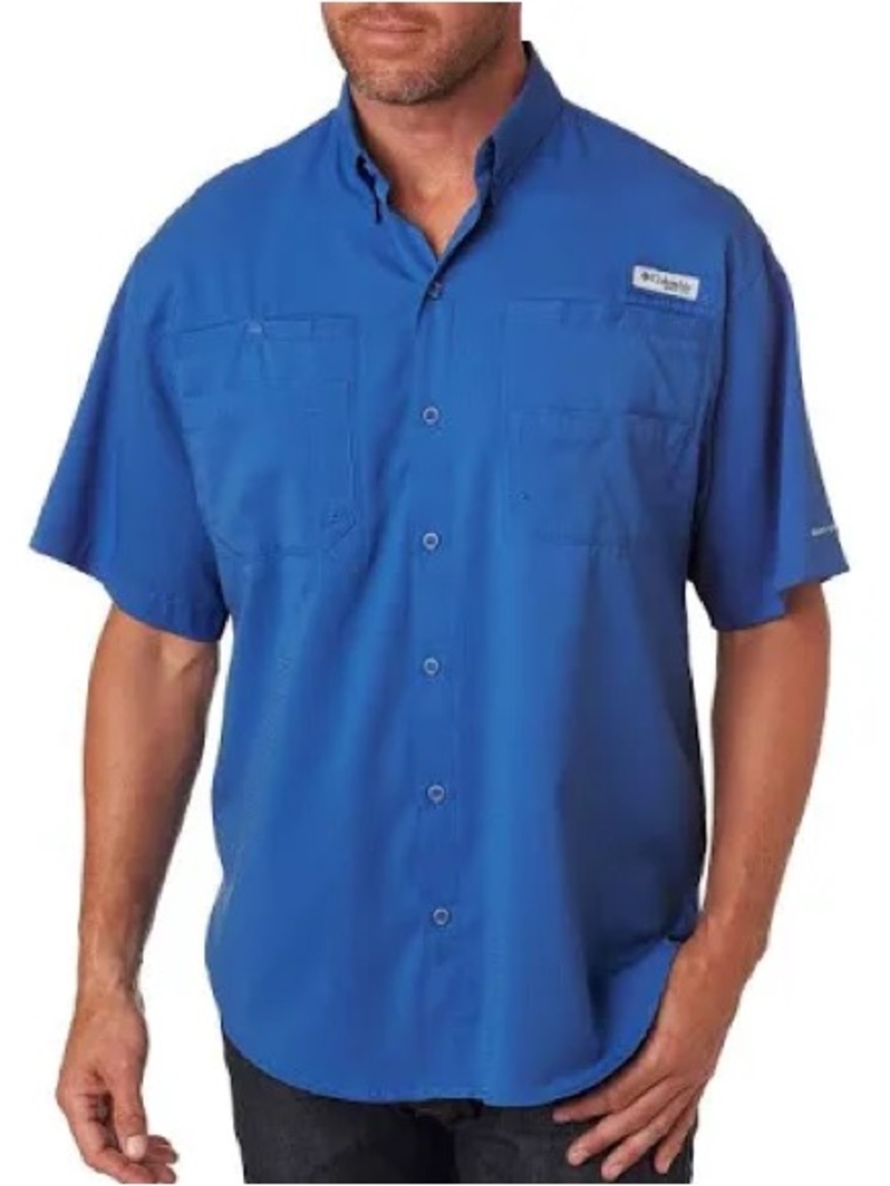 Columbia Men’s Fishing Short Sleeve Button-Up Shirt Vented in Royal Blue